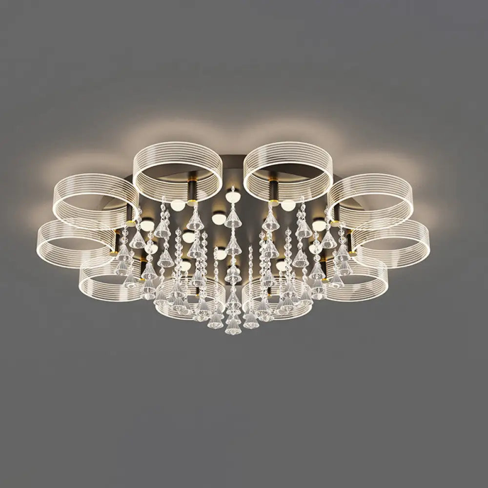 DecorBites™ DecorBites™ Modern Black-Gold LED Ceiling Light with Flower Design - Acrylic Round Semi Mount