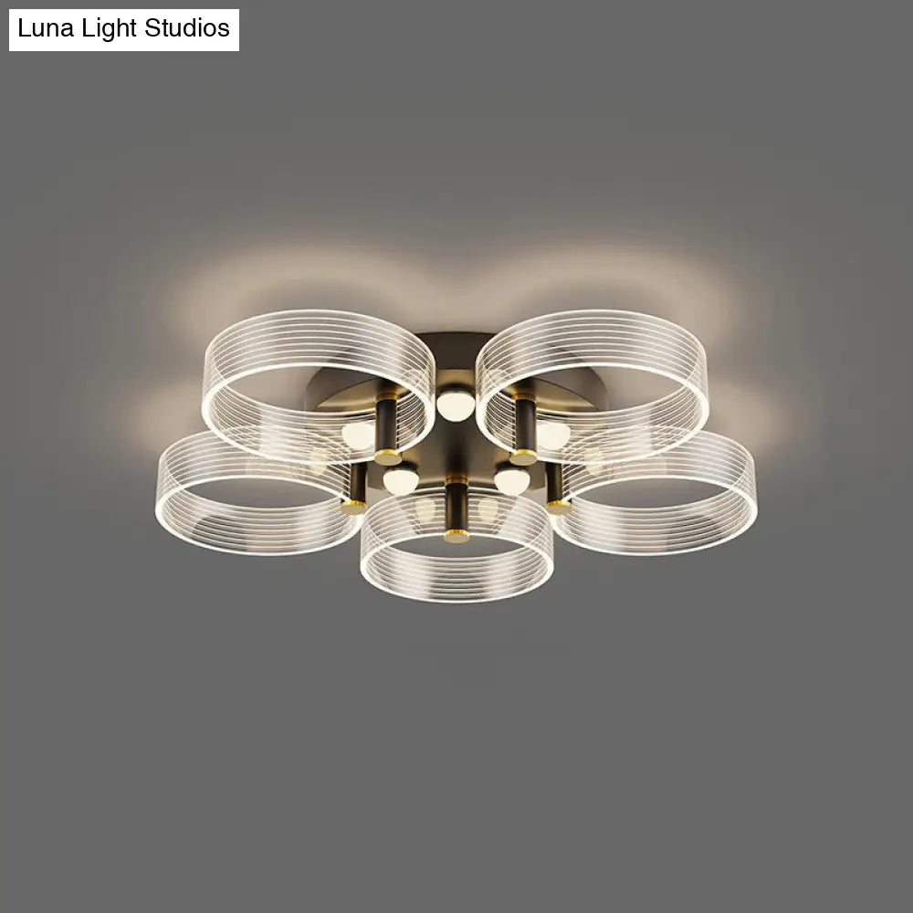 DecorBites™ DecorBites™ Modern Black-Gold LED Ceiling Light with Flower Design - Acrylic Round Semi Mount