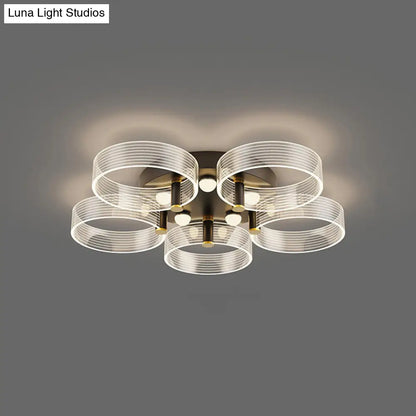 DecorBites™ DecorBites™ Modern Black-Gold LED Ceiling Light with Flower Design - Acrylic Round Semi Mount