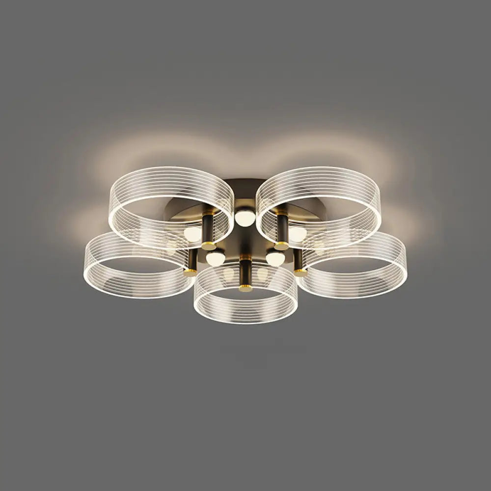 DecorBites™ DecorBites™ Modern Black-Gold LED Ceiling Light with Flower Design - Acrylic Round Semi Mount