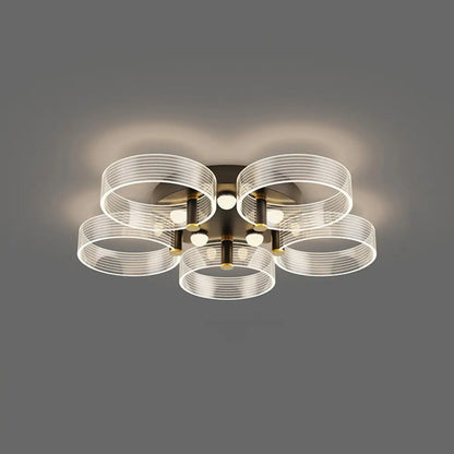 DecorBites™ DecorBites™ Modern Black-Gold LED Ceiling Light with Flower Design - Acrylic Round Semi Mount