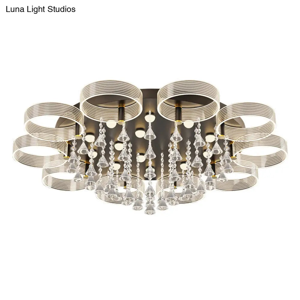 DecorBites™ DecorBites™ Modern Black-Gold LED Ceiling Light with Flower Design - Acrylic Round Semi Mount