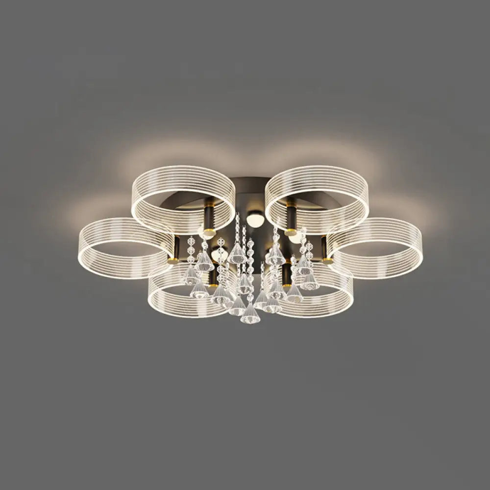 DecorBites™ DecorBites™ Modern Black-Gold LED Ceiling Light with Flower Design - Acrylic Round Semi Mount