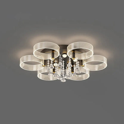 DecorBites™ DecorBites™ Modern Black-Gold LED Ceiling Light with Flower Design - Acrylic Round Semi Mount