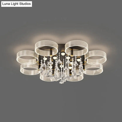 DecorBites™ DecorBites™ Modern Black-Gold LED Ceiling Light with Flower Design - Acrylic Round Semi Mount