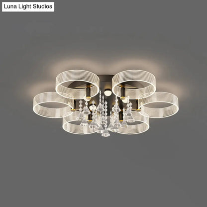 DecorBites™ DecorBites™ Modern Black-Gold LED Ceiling Light with Flower Design - Acrylic Round Semi Mount