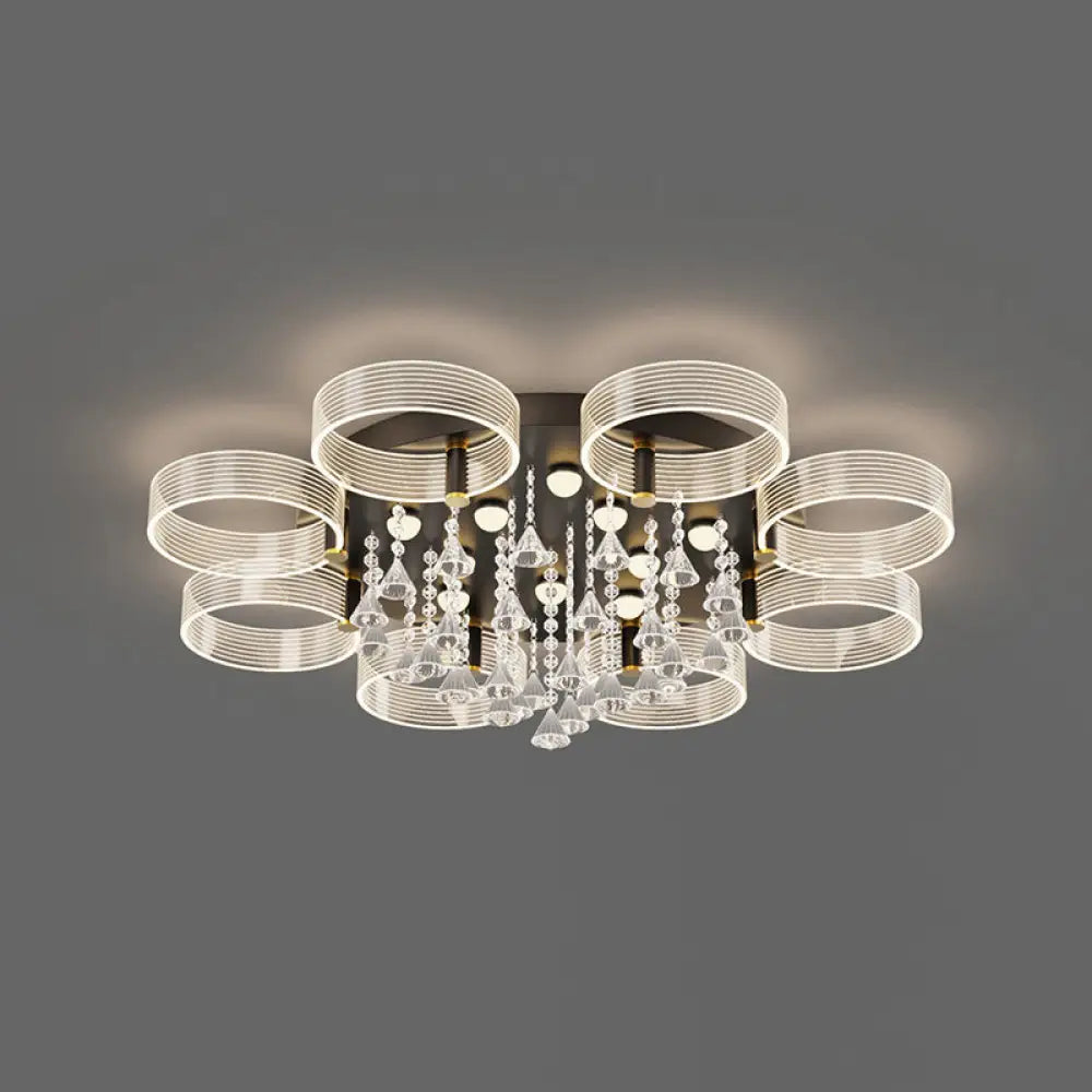 DecorBites™ DecorBites™ Modern Black-Gold LED Ceiling Light with Flower Design - Acrylic Round Semi Mount