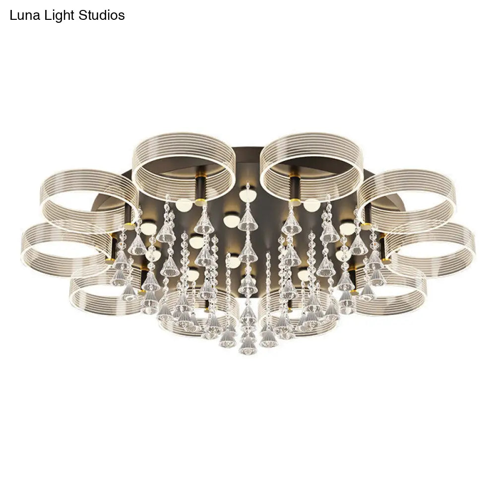 DecorBites™ DecorBites™ Modern Black-Gold LED Ceiling Light with Flower Design - Acrylic Round Semi Mount