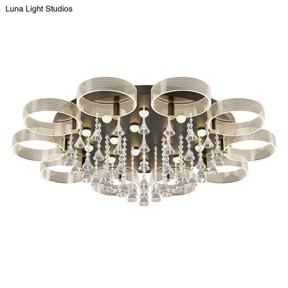 DecorBites™ DecorBites™ Modern Black-Gold LED Ceiling Light with Flower Design - Acrylic Round Semi Mount