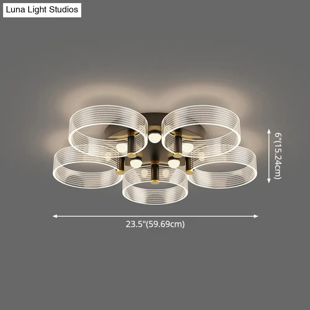 DecorBites™ DecorBites™ Modern Black-Gold LED Ceiling Light with Flower Design - Acrylic Round Semi Mount