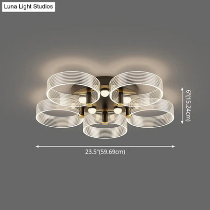 DecorBites™ DecorBites™ Modern Black-Gold LED Ceiling Light with Flower Design - Acrylic Round Semi Mount
