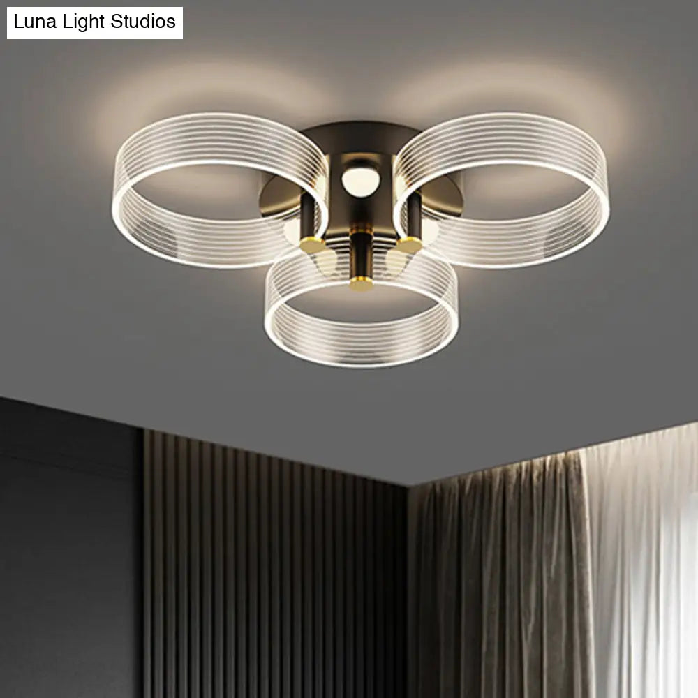DecorBites™ DecorBites™ Modern Black-Gold LED Ceiling Light with Flower Design - Acrylic Round Semi Mount