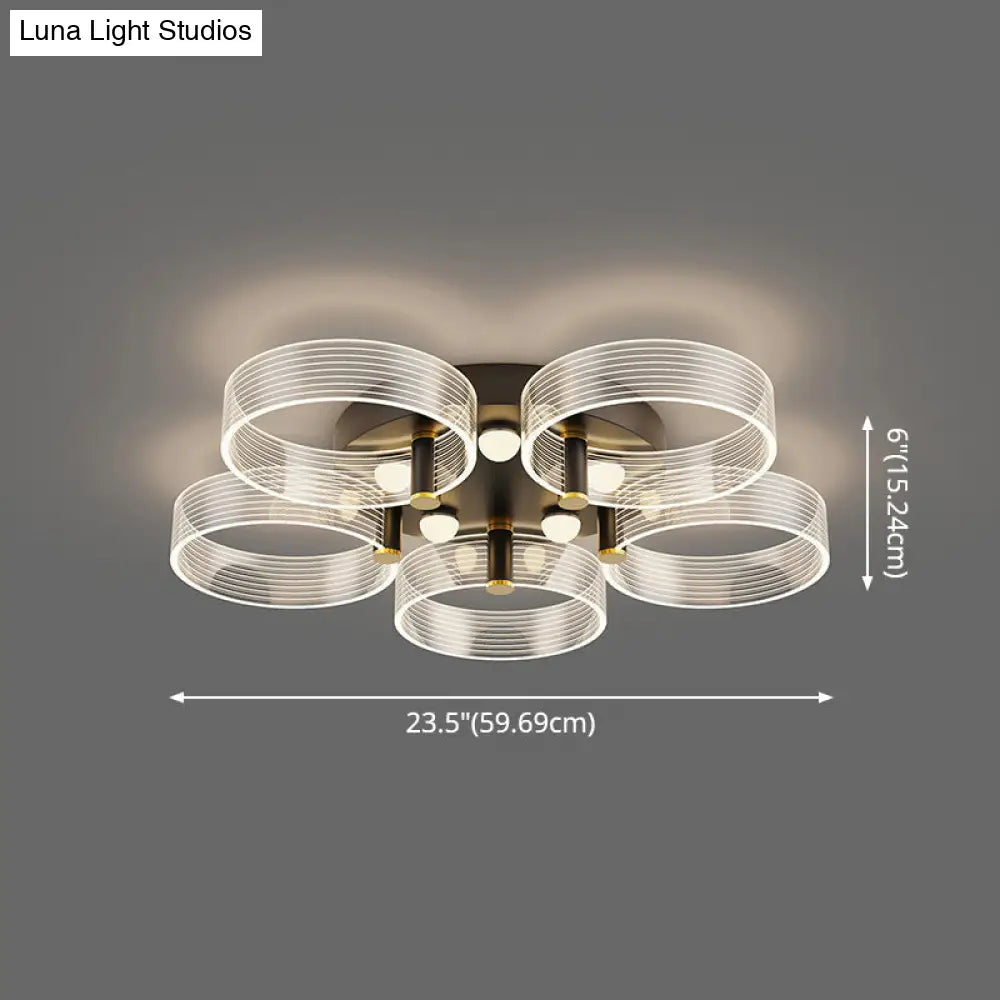 DecorBites™ DecorBites™ Modern Black-Gold LED Ceiling Light with Flower Design - Acrylic Round Semi Mount