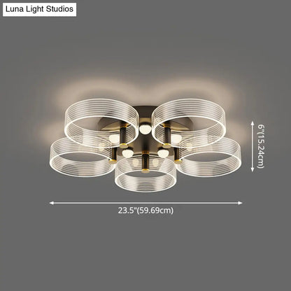 DecorBites™ DecorBites™ Modern Black-Gold LED Ceiling Light with Flower Design - Acrylic Round Semi Mount