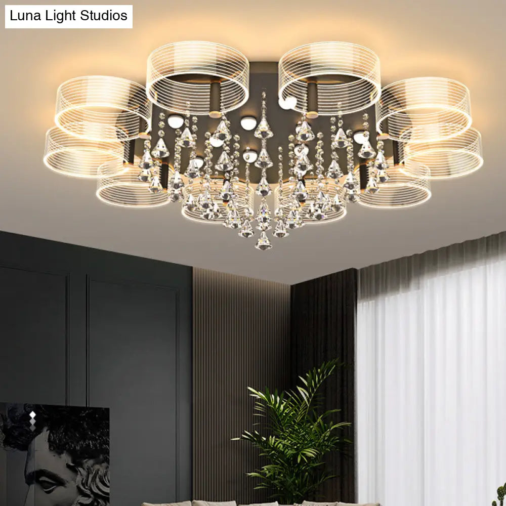 DecorBites™ DecorBites™ Modern Black-Gold LED Ceiling Light with Flower Design - Acrylic Round Semi Mount