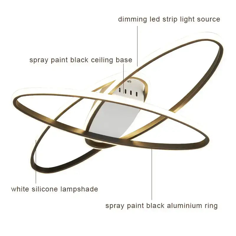 Modern black led chandelier ceiling light with intersecting aluminum rings and white silicone lampshade for living room decorbites black led
