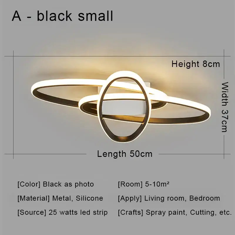 Modern black and gold decorbites black led chandelier ceiling light with interlocking rings made of metal and silicone