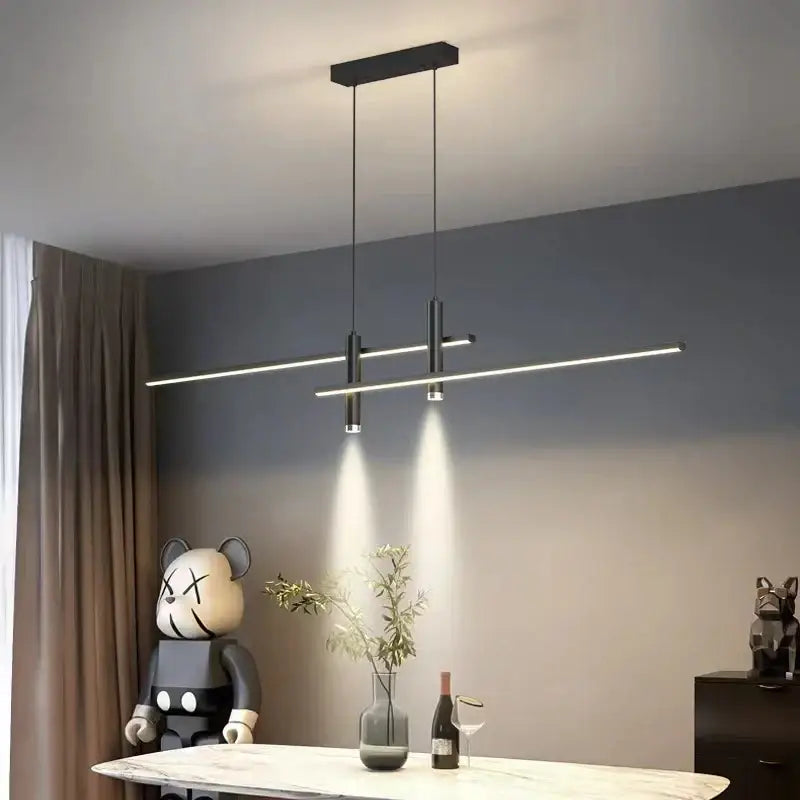 Modern black gold led chandelier with two horizontal led bars pendant light for gold led dining room decorbites black gold