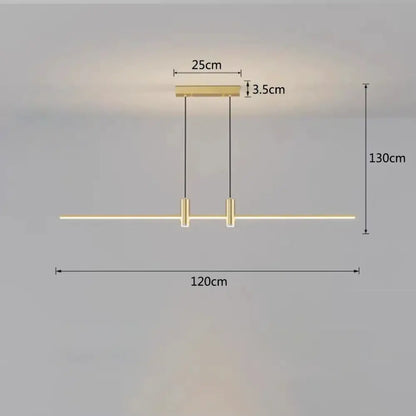 Modern black and gold led chandelier dining room pendant light with gold led linear design and two vertical support rods decorbites black gold