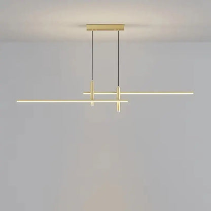 Modern black and gold led chandelier with gold led dining linear pendant light featuring sleek minimalist design