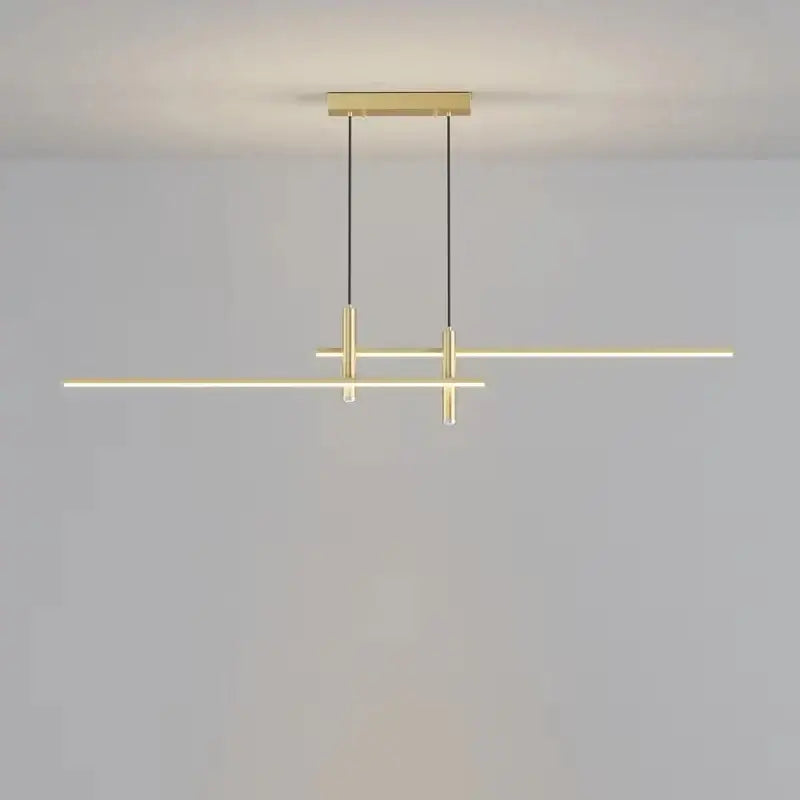 Modern black and gold led chandelier with gold led dining linear pendant light featuring sleek minimalist design
