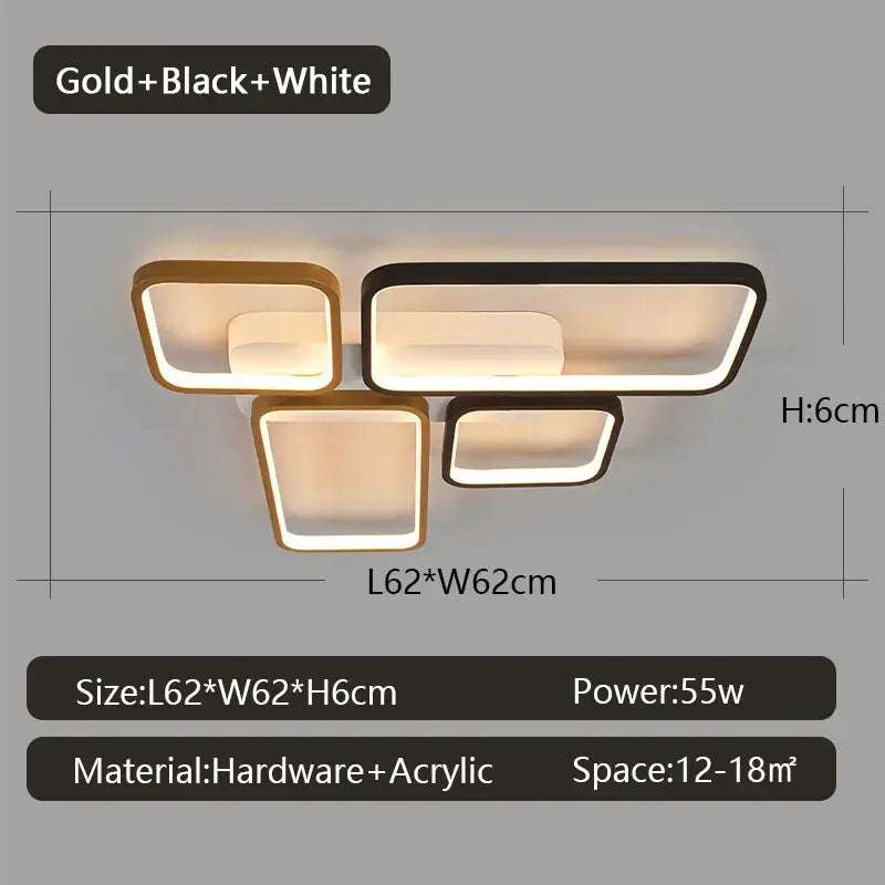 Modern black and gold led chandelier with geometric design made of hardware and acrylic for living room dimmable lighting
