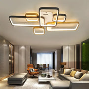 Modern led chandelier with black and gold rectangular frames for dimmable living room lighting