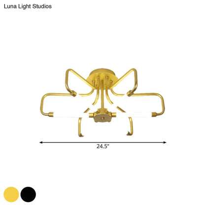 DecorBites™ DecorBites™ Modern Black/Gold LED Floral Frame Ceiling Lamp in Warm/White Light, 24.5"/39" Wide