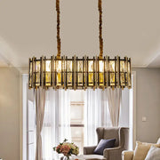 Decorbites modern black-gold crystal inlaid pendant light with gold-toned rectangular chandelier and twisted rope suspension for 220v-240v use