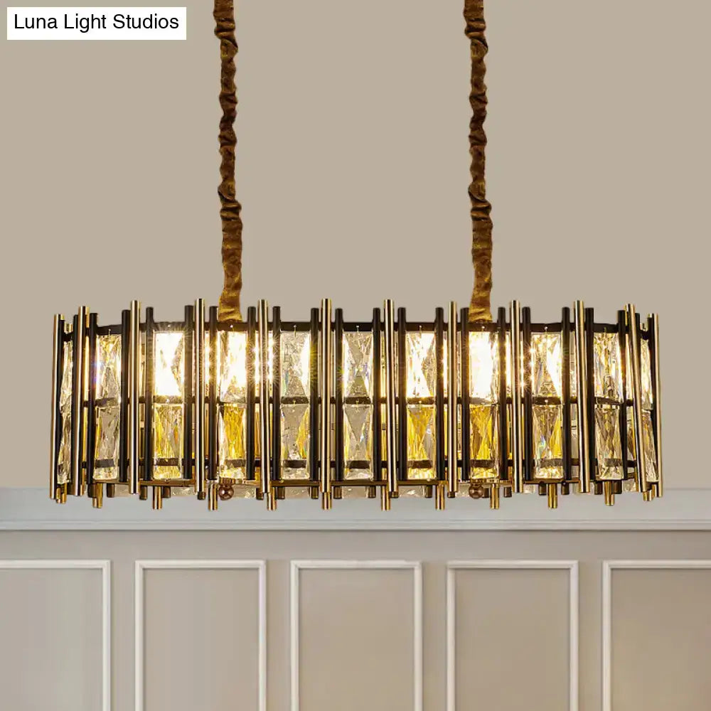 Decorbites modern black-gold led incandescent crystal inlaid pendant light with gold-toned rectangular chandelier and twisted rope suspension for 220v-240v use