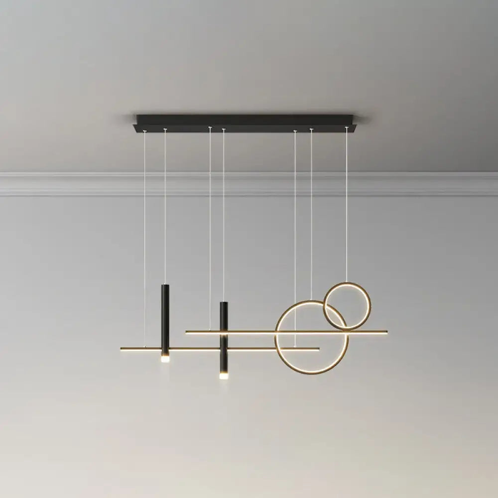 Modern black and gold metal dinner suspension lamp with geometric design featuring led island pendant and spotlight