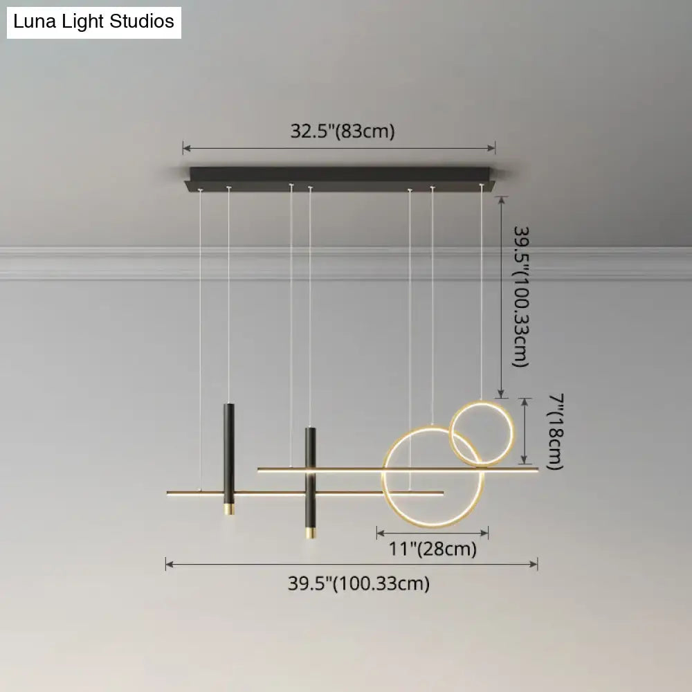 Modern black and gold geometric metal dinner suspension lamp with intersecting circles and led island pendant spotlight