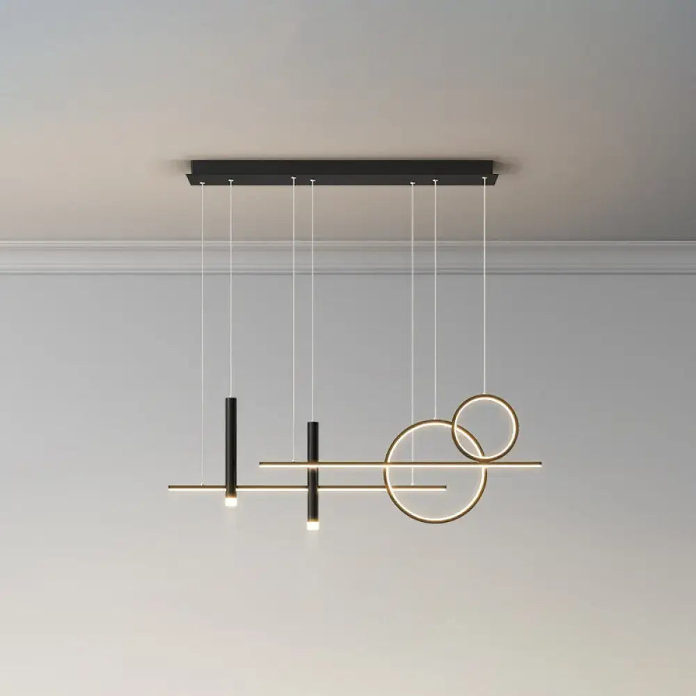 Decorbites™ minimalist metal dinner suspension lamp with black and gold led island pendant featuring geometric circles and bars