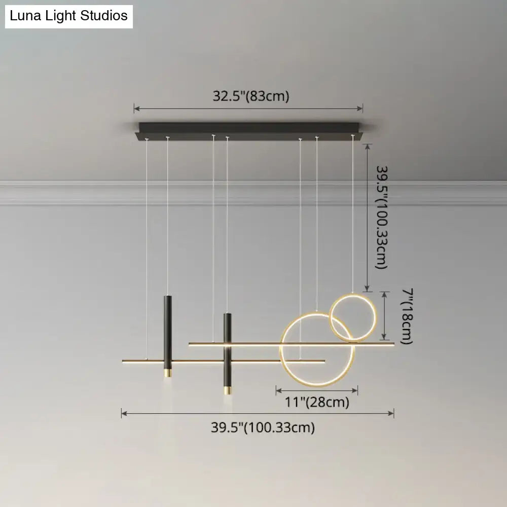 Modern black and gold minimalist metal dinner suspension lamp with geometric led island pendant and spotlight
