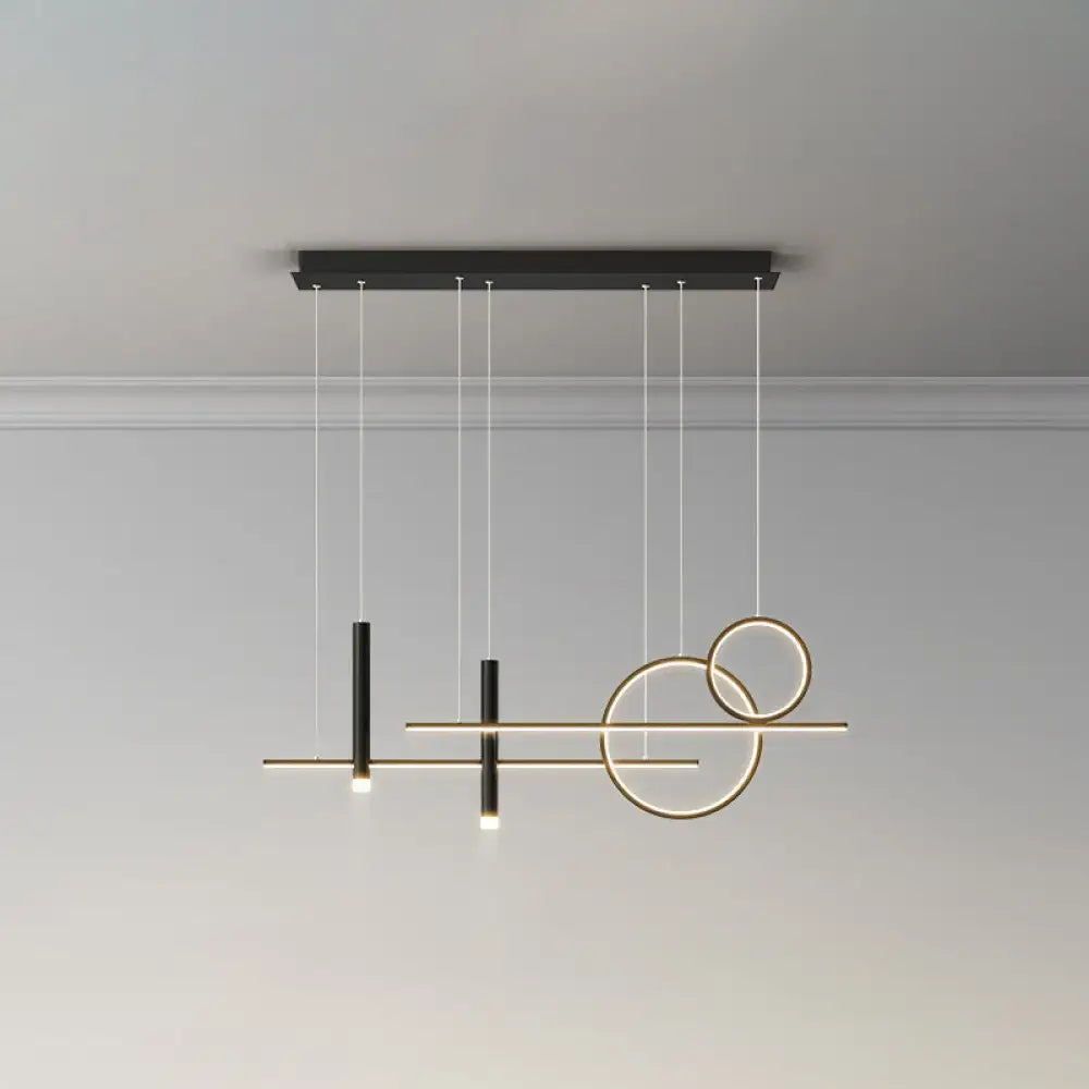Modern black and gold metal dinner suspension lamp with geometric design featuring led island pendant and spotlight