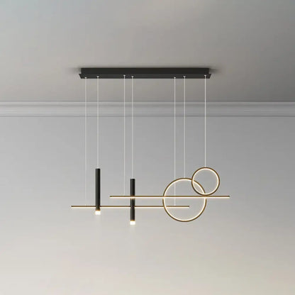 Modern black and gold metal dinner suspension lamp with geometric design featuring led island pendant and spotlight