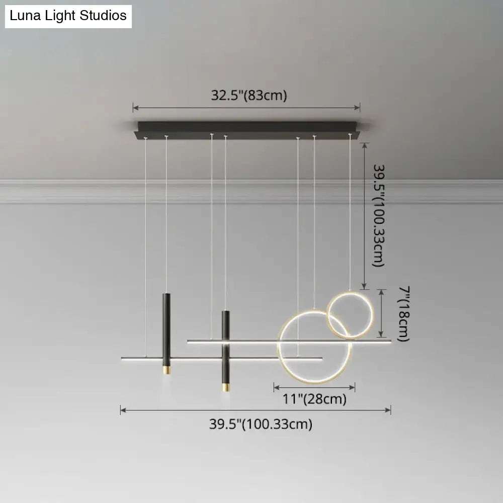 DecorBites minimalist metal dinner suspension lamp features black and gold led island pendant with circular rings