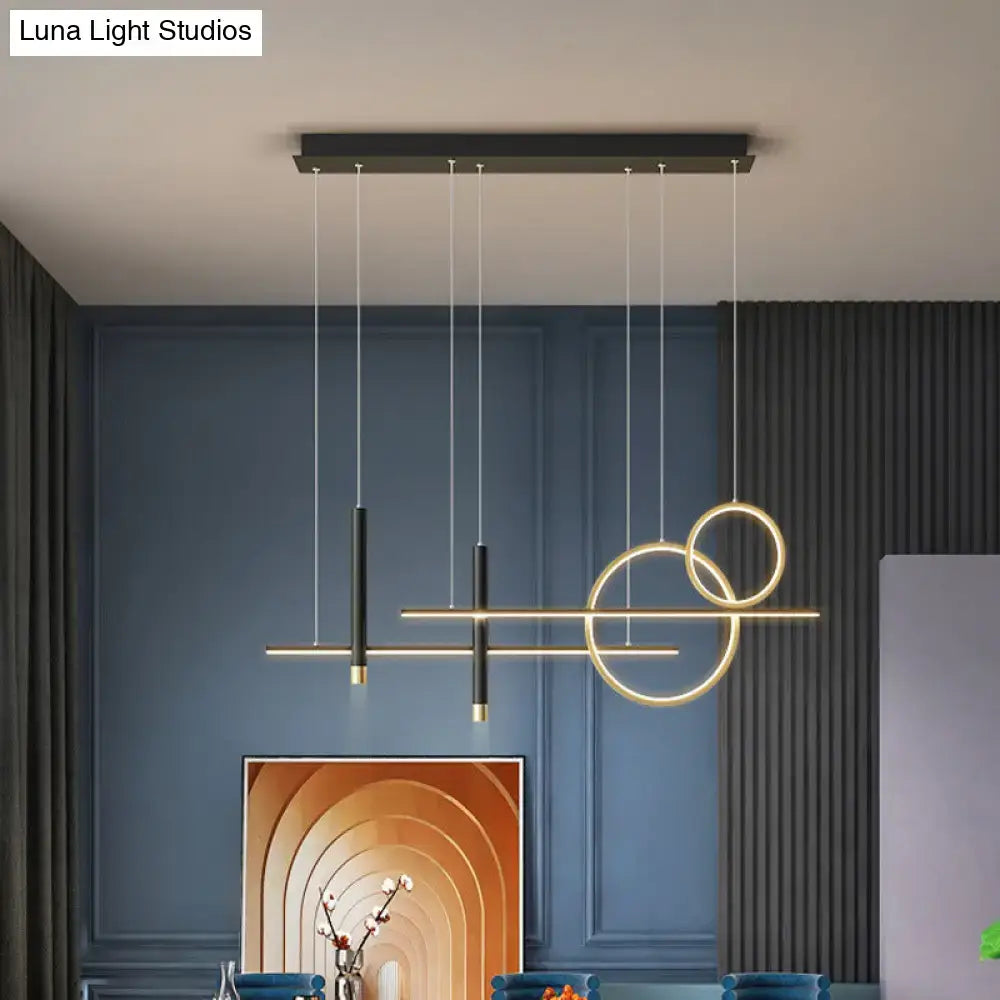 Decorbites minimalist metal dinner suspension lamp with led island pendant features black and gold geometric rings and rods