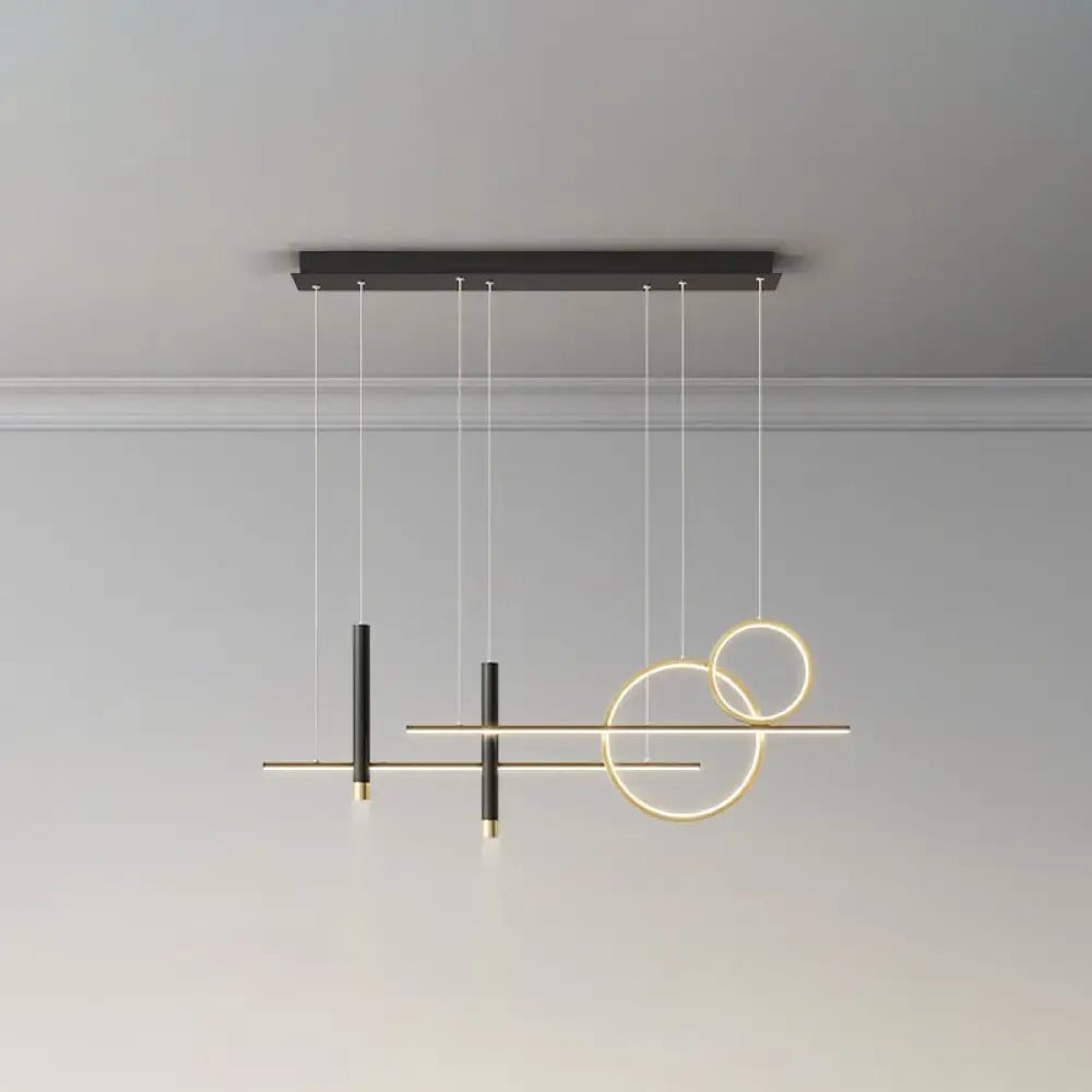 Modern black and gold metal dinner suspension lamp with intersecting circles and rods led island pendant lighting