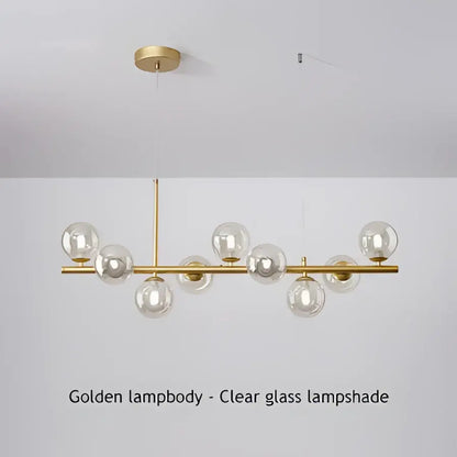Modern black and gold led pendant chandelier with golden pendant light and clear glass globe shades for living room