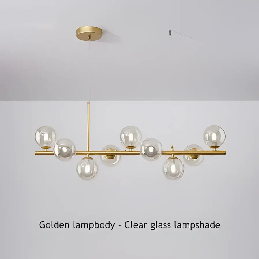 Modern black and gold led pendant chandelier with golden pendant light and clear glass globe shades for living room