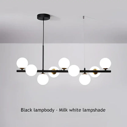 Modern black and gold led pendant chandelier with black metal frame and milk white glass shades for living room lighting