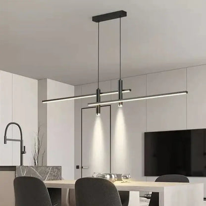 Modern black and gold led pendant light with sleek linear design and integrated led pendant for dining room minimalist decor