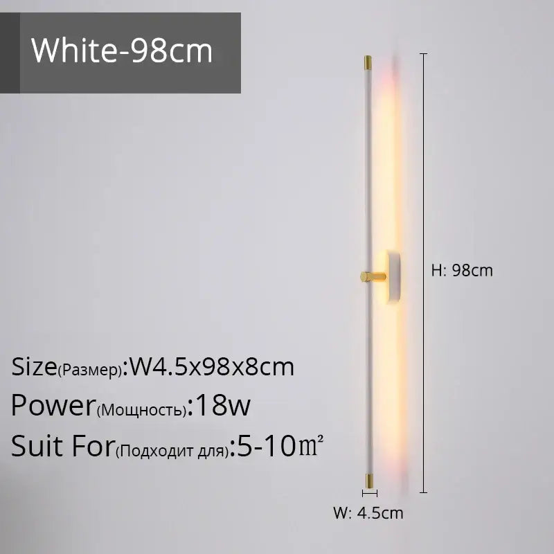 A sleek white 98cm tall modern wall lamp with gold-toned hardware and warm glow decorbites led strip wall fixture