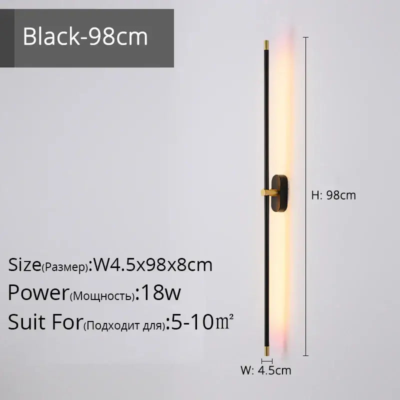 Modern black and gold led strip wall lamp with sleek vertical bar and minimalist design for bedroom decorbites led strip