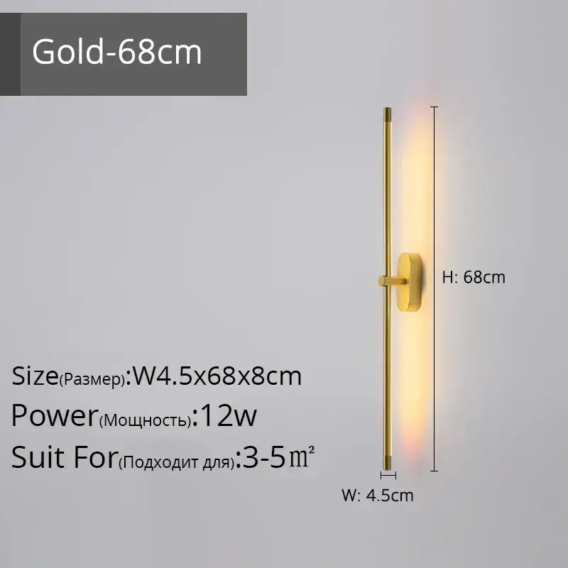 Modern black and gold wall lamp with sleek vertical bar and minimalist decorbites led strip design for bedroom use