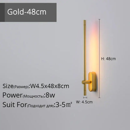 Gold-finished modern black and gold led strip wall lamp with sleek minimalist design and elongated vertical arm for bedroom decorbites led strip