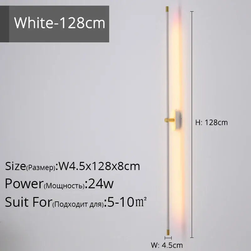 A sleek white 128cm tall wall lamp with gold accents and minimalist design by decorbites led strip wall fixture