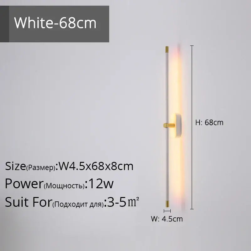 A sleek white led strip wall lamp with gold-toned accents featuring a slim modern design for bedroom decorbites lamp