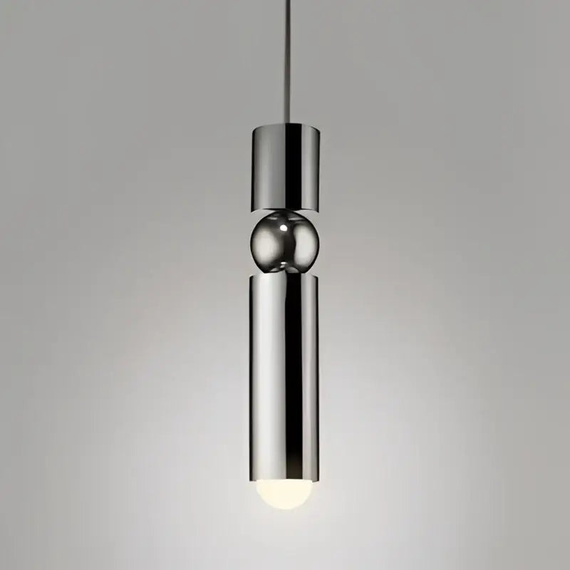 Modern black gold led tube pendant lamp featuring a chrome cylindrical design with polished spherical accent decorbites black gold